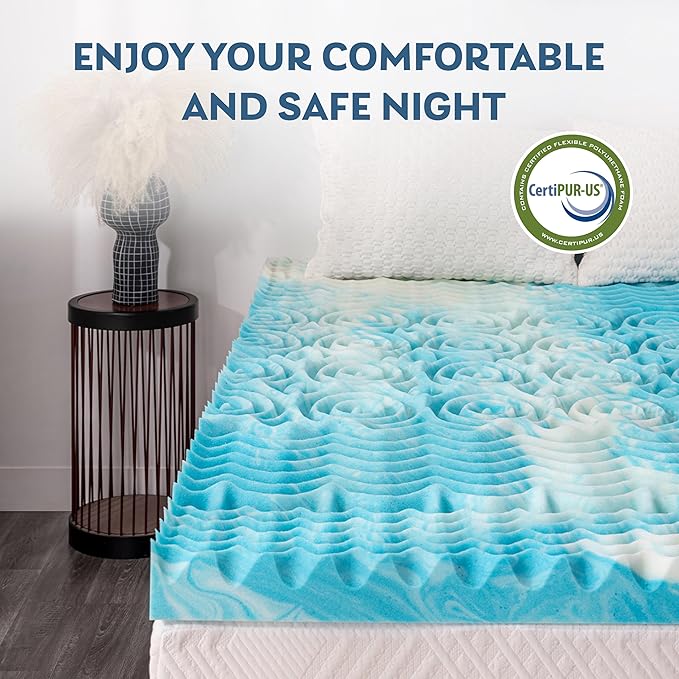 2 Inch 5-Zone Full Memory Foam Mattress Topper, Gel Infused Foam Mattress Topper for Pressure Relief, CertiPUR-US Certified Full Bed Topper,Blue, 54"×75"