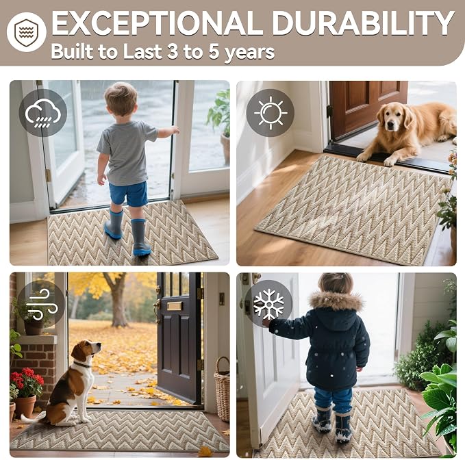 Indoor Door Mat 17x30, Dirt Resistant & Absorbent Doormat for Entryway Inside, Non-Slip Rubber Backing Front Door Mat Indoor Entrance, Low-Profile, Washable, Brown - Image 8