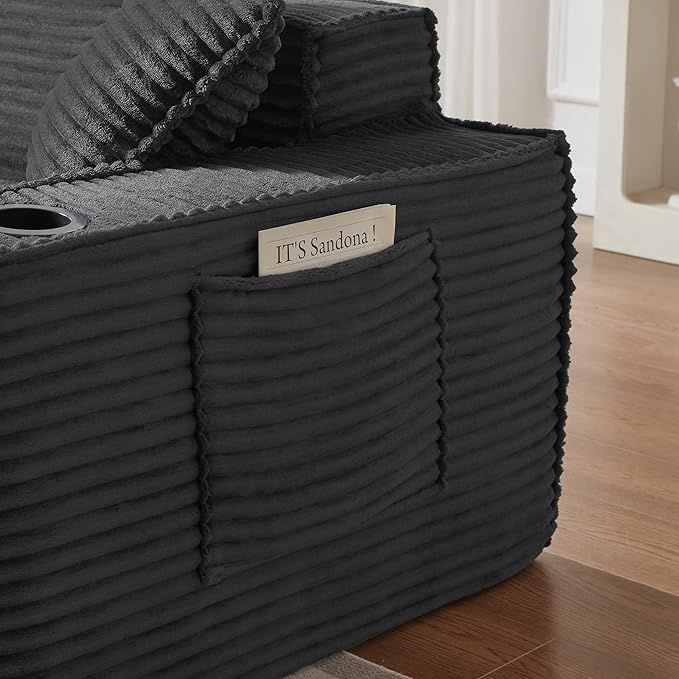 Cloud Loveseat Boneless Sofa Couch in a Box with Cupholders, Modern Corduroy Compressed Sofa for Living Room, 2 Seater High-Density Foam Couch with Pillows, No Assembly Required