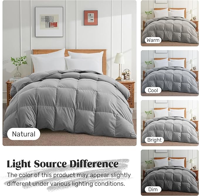 Joysoul Queen Size Down Comforter - All Season Ultra Soft Goose Down & Feather Fiber Fill, Luxury Hotel Dark Gray Duvet Insert with Corner Tabs (88" X 88")