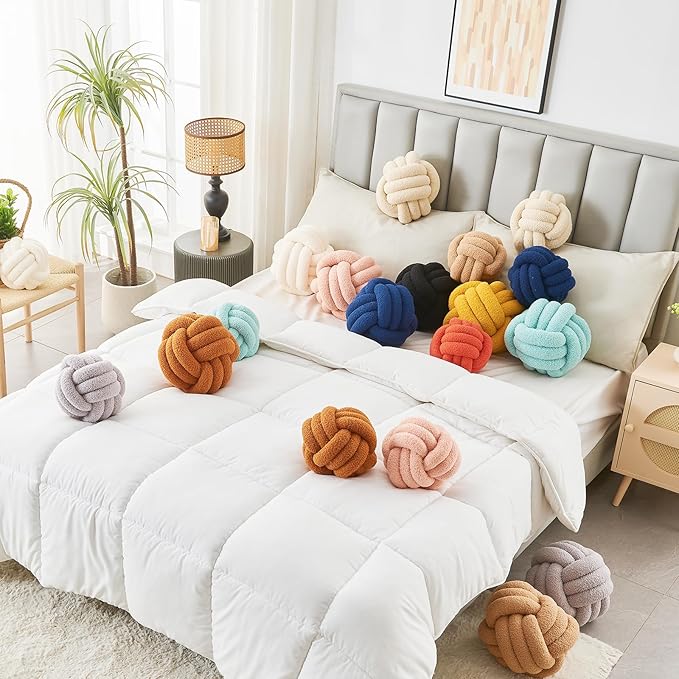 LUSJNGE Decorative Throw Knot Pillow Ball for Home Chair Sofa Couch Bed Aesthetic Round Decor Pillows Lambswool Knotted Pillow Cushion (Navy Blue, 13 inches)