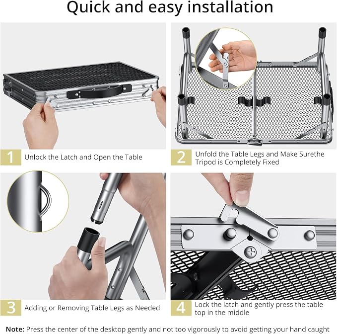 Anbte 2ft Folding Grill Table, Adjustable Height Max 27.5" Aluminum Camping Table, Heat-Resistant Tabletop, Lightweight, Portable Handle for Travel Cooking BBQ Picnic, 22.8" x 16", Silver - Image 9