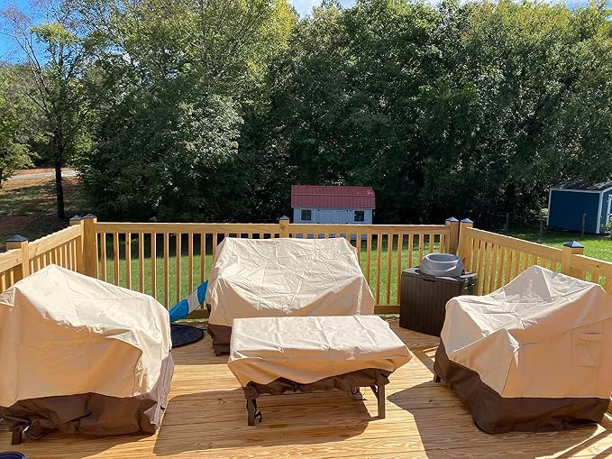 Gasadar Outdoor Furniture Cover Waterproof, Patio Furniture Set Covers for Patio Loveseat, Chair and Coffee Table, 600D Heavy Duty, Beige & Brown - Image 7