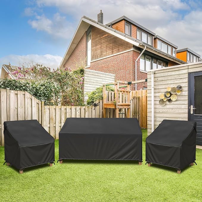 MR.COVER 3-Seater Outdoor Couch Cover, Patio Furniture Covers Waterproof, Fits up to 88W x 40D x 35H inches, with Air Vent and Handles, Black - Image 7