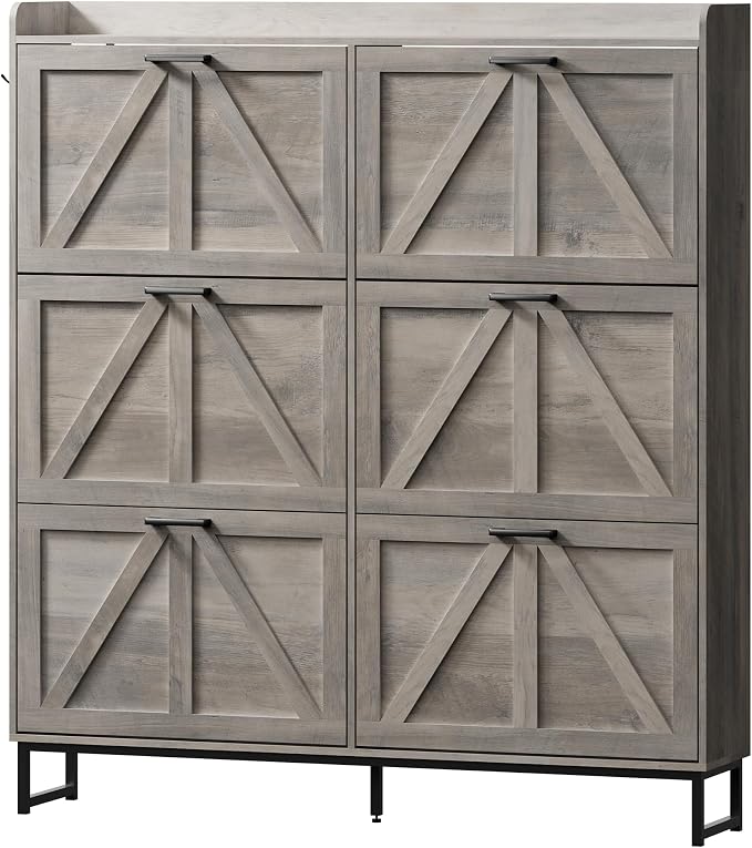 BORNOON Shoe Cabinet with 6 Flip Drawers Narrow Shoe Storage Cabinet Organizer Wooden Freestanding Shoe Rack Hidden Slim Shoes Storage Cabinet for Entryway, Hallway, Living Room, Bedroom - Image 8
