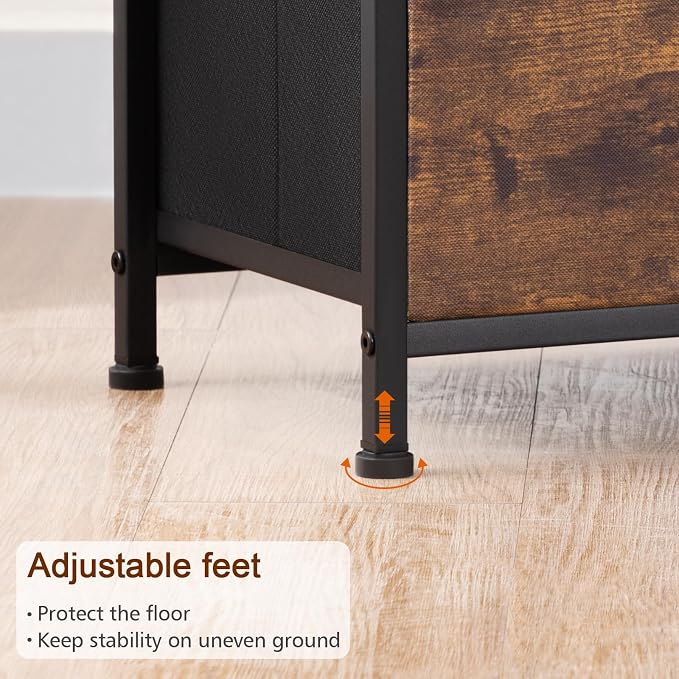 LOAKEKEL Night Stand Set 2, Nightstand with Charging Station, End Tables with Storage Shelf for Small Spaces, Bedside Table Side Tables with 2 Fabric Drawers for Bedroom, Rustic Brown, HETS020PBR - Image 9