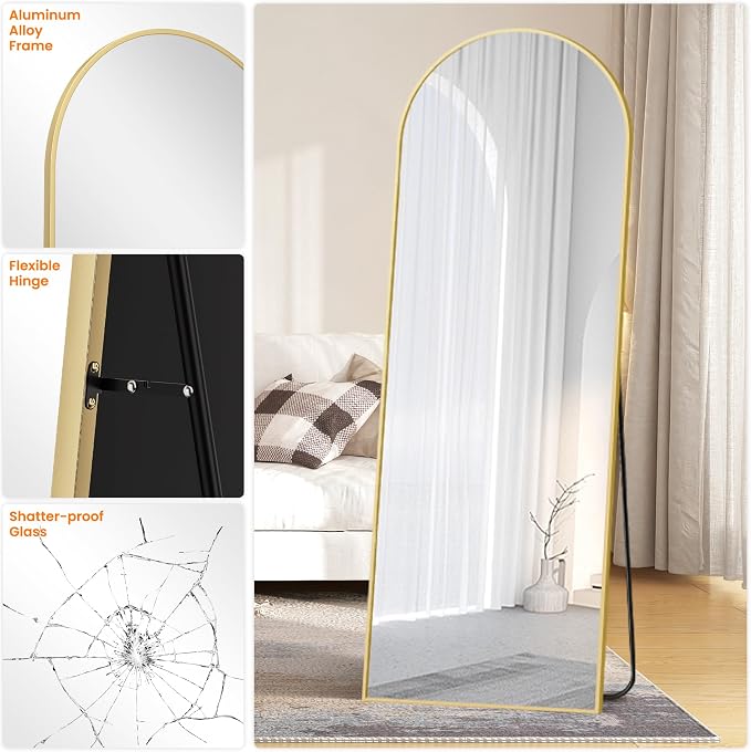 TRAHOME Full Length Arched Mirror, 70"x24" Standing Floor Full Body Mirror for Wall with Aluminum Alloy Frame for Bedroom, Living Room, Dressing Room(Gold) - Image 8