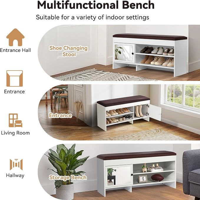 Shoe Bench with Storage - Lift Top Entryway Bench with Hidden Storage, Bench with Adjustable Shelves and Cushioned Seat, Wood Storage Bench for Entryway Mudroom, Bedroom End of Bed, Hallway,40.5in - Image 7