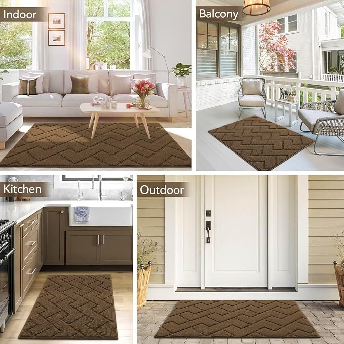 hicorfe Indoor Door Mat,Non Slip Door Mats,32"x48" Front Back Door Mat Rubber Backing,Absorbent Resist Dirt Entrance Inside Floor Mats for Entryway Washable Low-Profile(Dark Brown) - Image 8