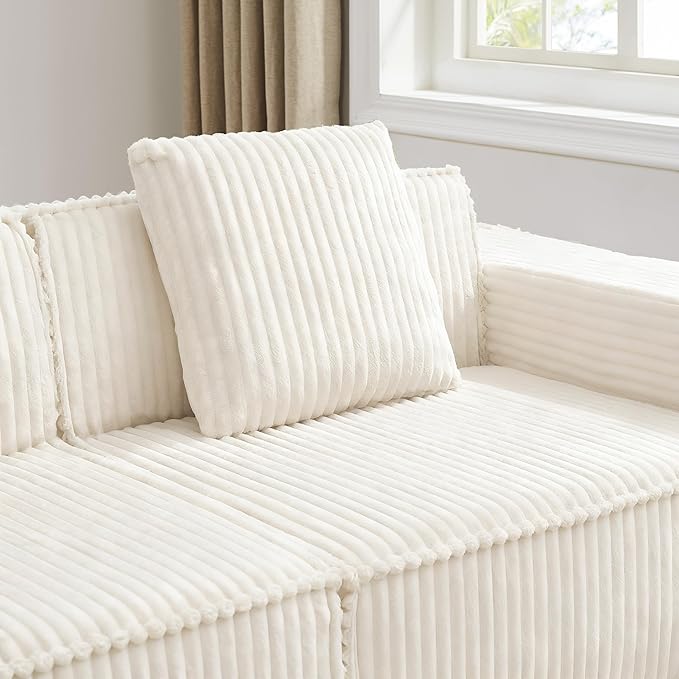 L-Shaped Corner Corduroy Sectional Sofa 4 Seat Modular Boneless Sofa Foam Cloud Couch with Movable Ottoman and Toss Pillows,Modern Deep Seat Convertible Chaise Sofa
