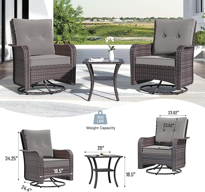 Kullavik 12PCS Outdoor Patio Furniture Set,PE Wicker Rattan Sectional Sofa Patio Conversation Sets with Tempered Glass Table,Swivel Rocking Chairs Set,Grey