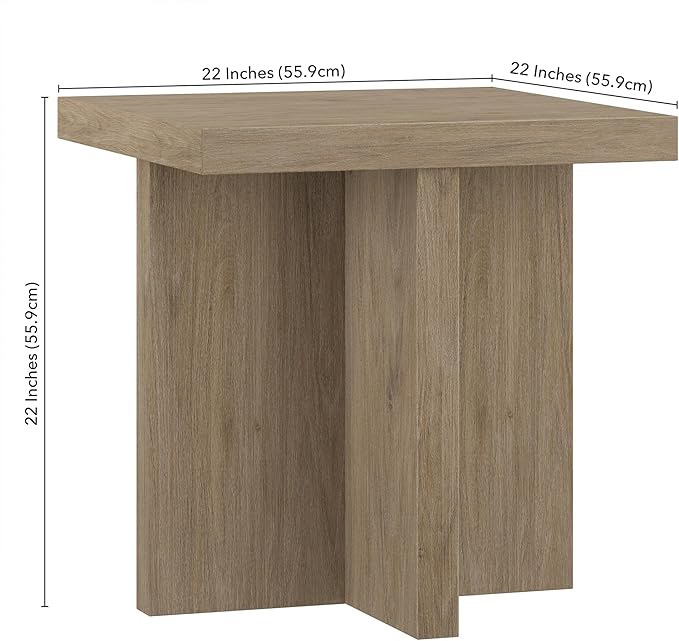 Henn&Hart 22" Scandinavian Square End Table, Side Table, Nightstand with X-Base for Living Room, Office, Family Room, or Bedroom, Antiqued Gray Oak