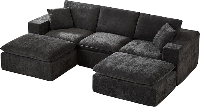 Cloud Modular Sectional Couches Boneless Sofa for Living Room, Oversized U Shaped Floor Couch with Movable Ottomans, Memory Foam Compressed 4 Seater Sofa for Bedroom Apartment | Plush, Wider Armrest, Free Combination