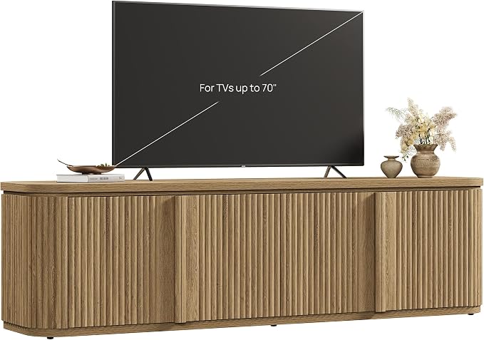 SICOTAS TV Stand for TVs up to 70" - Mid Century Modern Fluted Entertainment Center with Storage and Adjustable Shelves, Long Media Console Cabinet with Solid Wood Handles for Living Room - Image 9