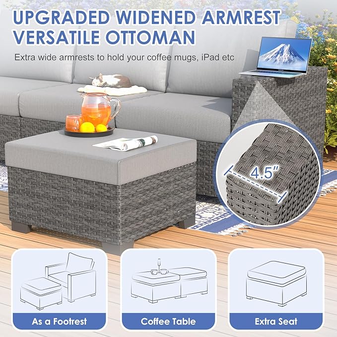 ABCASA 8-Piece Patio Furniture Set with Fire Pit Table | Indoor Comfort for Outdoor Living | Weather-Resistant Wicker & Ultra-Thick Cushions | Grey Patio Conversation Set for Deck, Porch, Poolside