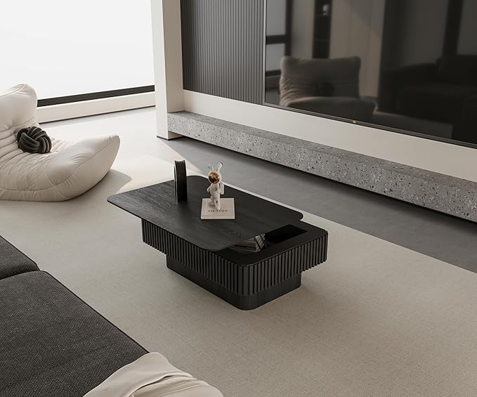 Black Coffee Table with Lifting Top with Storage for Living Room,Fluted Lift Top Coffee Tables with Solid Wood Center Table 38.6'' Modern Smart Rectangular Lift Up Tabletop for Apartment Office
