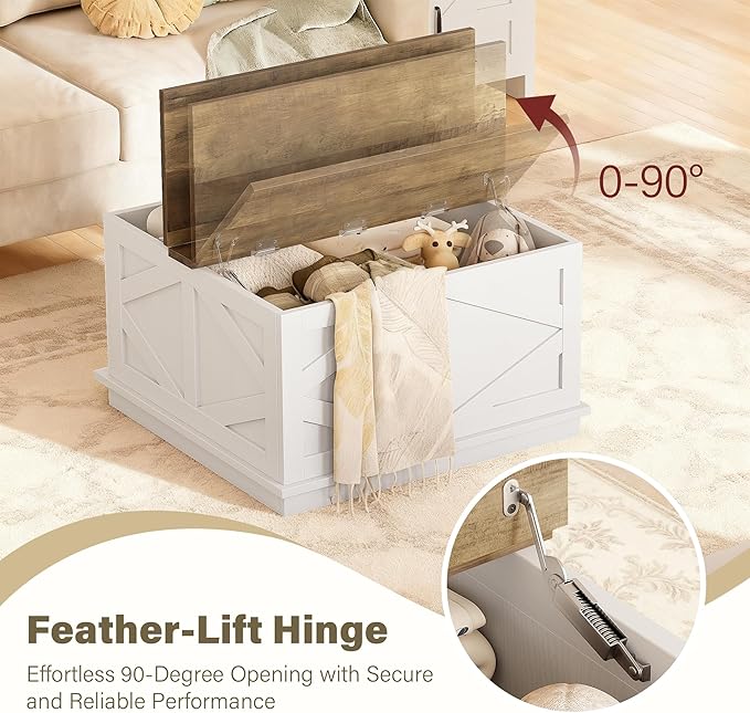 JUMMICO 31.5" Lift Top Coffee Table with Storage, Square Coffee Tables for Living Room, Center Table with Hidden Storage Compartment, Modern Farmhouse Design (White)