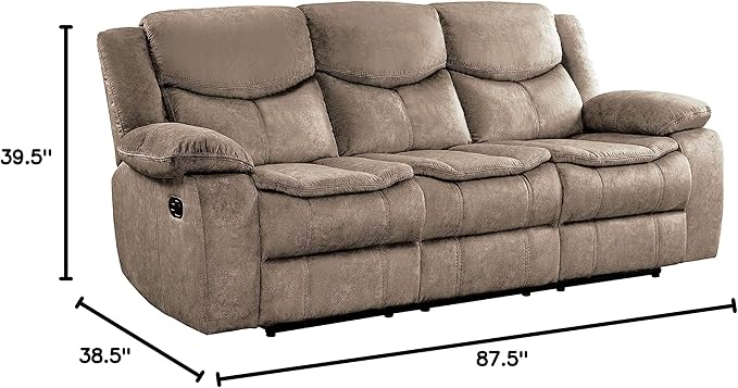 Lexicon Bay Manual Double Reclining Sofa, Brown