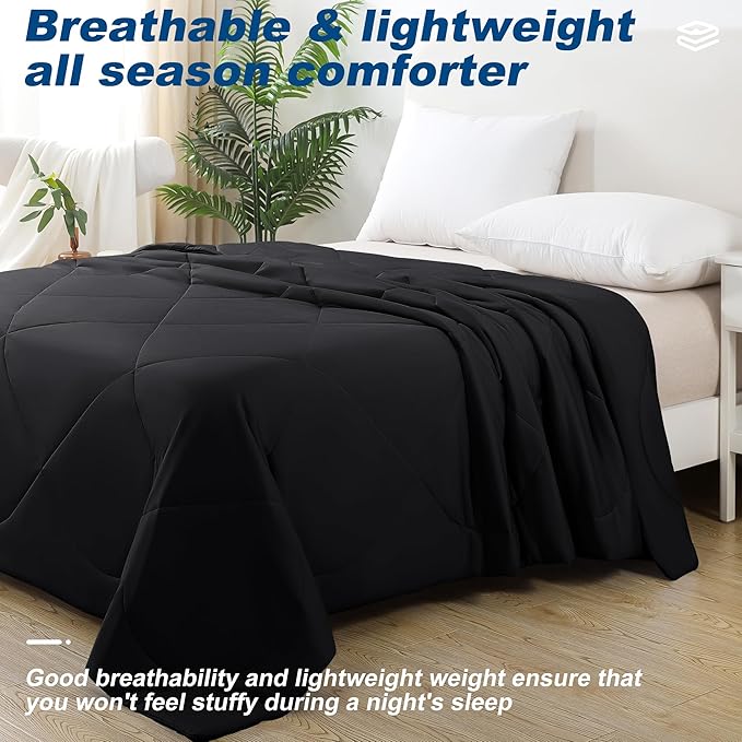 Cooling Comforter King Size, Double-Sided Cold Tech Fabric Quilted Bed Comforters Cooling Blanket for Hot Sleepers, Breathable Lightweight Summer Bedding, All-Season Ice Blanket, Black