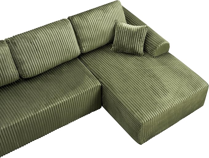 109-Inch L-Shaped Right Facing Boneless Corner Sofa 2 PCS Modular Sectional Cloud Sofa Couch with Chaise Lounge and Toss Pillow, Corduroy Boneless L-Shaped Couches