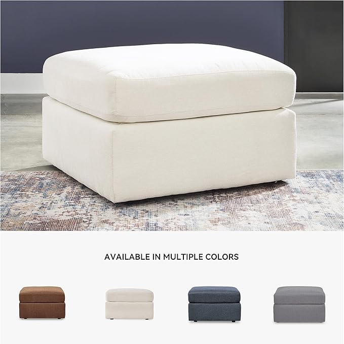 Signature Design by Ashley Modmax Contemporary Stain Resistant Upholstered Oversized Accent Ottoman with Non-Skid Legs, White