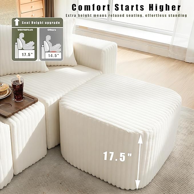 Oversized Cloud Modular Sectional Sofa Boneless Couch with Movable Ottomans,Free Combination Memory Foam Floor Couch with Charging Port & Cup Holders for Living Room | Coffee Table Board, Wireless Charge, No Assembly