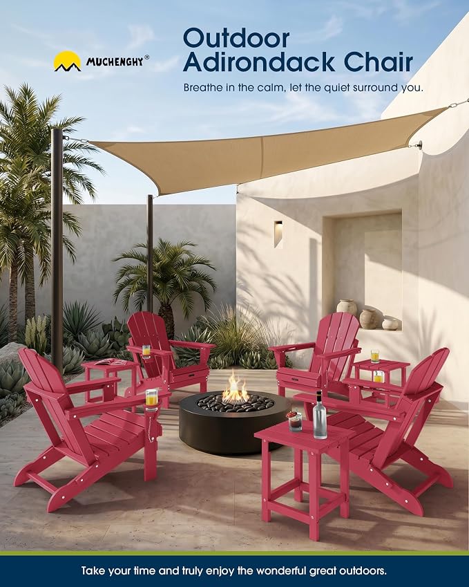 MUCHENGHY Folding Adirondack Chairs, Patio Chairs, Lawn Chairs, Outdoor Chairs, Adirondack Chair Plastic, Fire Pit Chairs, Weather Resistant with Cup Holder for Deck, Backyard, Garden(Red) - Image 9