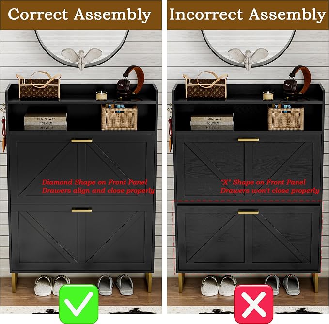 BORNOON Shoe Cabinet with 2 Flip Drawers Narrow Shoe Storage Cabinet Organizer Wooden Freestanding Rack Hidden Slim Storage for Entryway, Hallway, Living Room, Bedroom (Brown) - Image 8