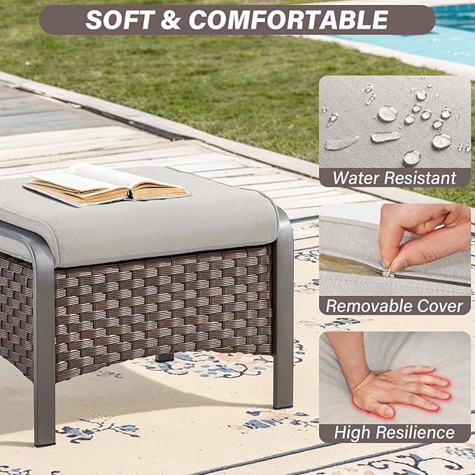 Belord 5 Piece Outdoor Wicker Furniture Set, High Back Deep Seating Patio Sofa Set with Metal Armrests Rattan Chairs, and Ottomans for Porch Deck Sunroom Backyard