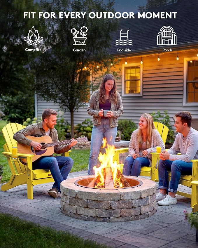SERWALL Folding Adirondack Chair Outdoor Adirondack Chairs with Cup Holder, Weather Resistant Fire Pit Chairs for Patio - Yellow - Image 7