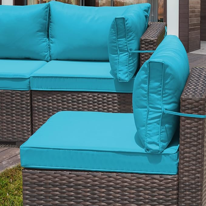 10 Pieces Outdoor Patio Furniture Set,Outdoor Sectional Furniture with 43" 55000 BTU Gas Propane Fire Pit Table,All Weather PE Rattan Wicker Patio Conversation Set,Turquoise Blue