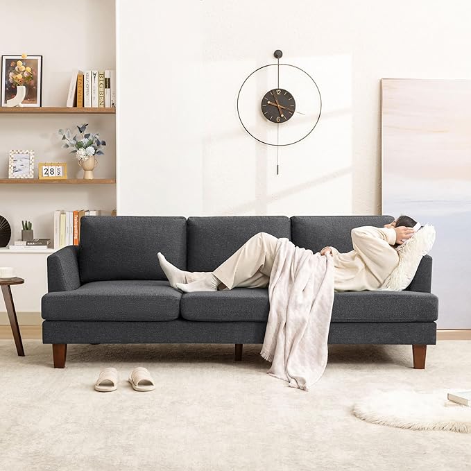 Mid Century Modern Couches for Living Room, 89" Comfy Couch Sofa with 3-Seater Deep Seats, Upholstered Sofas for Living Room, Office Apartment, Bedroom, Dark Grey