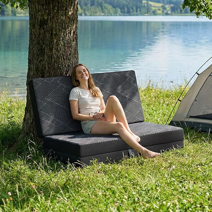Tri Folding Mattress Twin Size - Foldable Mattress Trifold Memory Foam Mat with Washable Cover, Handle & Non-Slip Bottom, Portable Foldable Floor Sofa Bed for Travel Camping Guest - 6 Inch, 75"x38"x6"