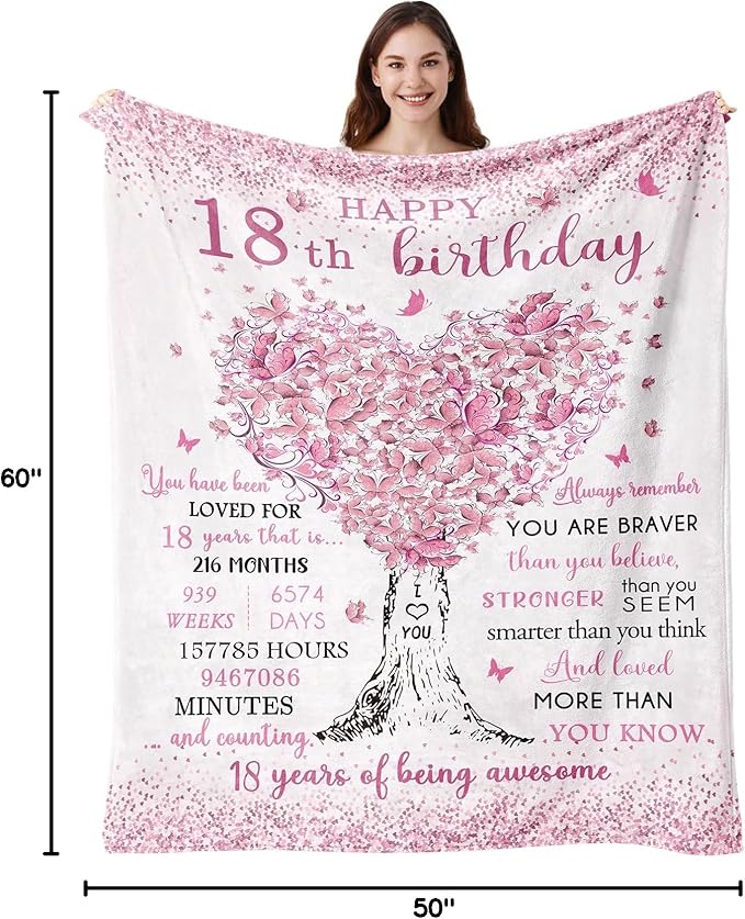 18th Birthday Gifts for Girls, 18th Birthday Decorations, 18th Birthday Blanket 40"X50", 18 Year Old Girl Birthday Gifts, Gifts for 18 Year Old Girl, 18th Birthday Gifts, Happy 18th Birthday Gifts
