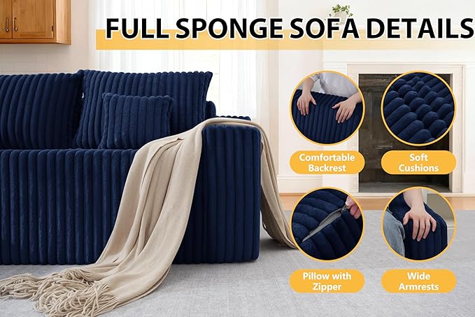 Homguava 94'' Cloud Sectional Couch, Modular L-Shape Couch with Chaise, Boneless Sofa with Deep Seat for Living Room Bedroom,No Assembly Required(Blue,Left Facing Chaise)