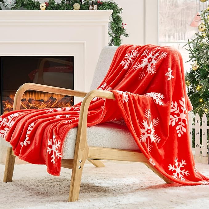 BEDELITE Christmas Throw Blanket?€? Cozy Holiday Blanket with Red Snowflake Design, Soft Lightweight Fleece Christmas Blanket for Couch & Bed, Festive Home D??cor & Gift, 50"x60"
