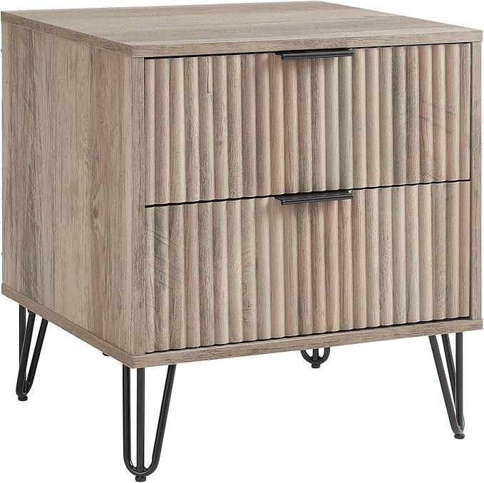 Manhattan Comfort Dumbo Modern Nightstand 2.0 with 2 Metal Feet | Splayed Gold Legs | Vertical Ribbed Design | No Tool Assembly Storage for Bedroom, Set of 2, Rustic Grey - Image 8