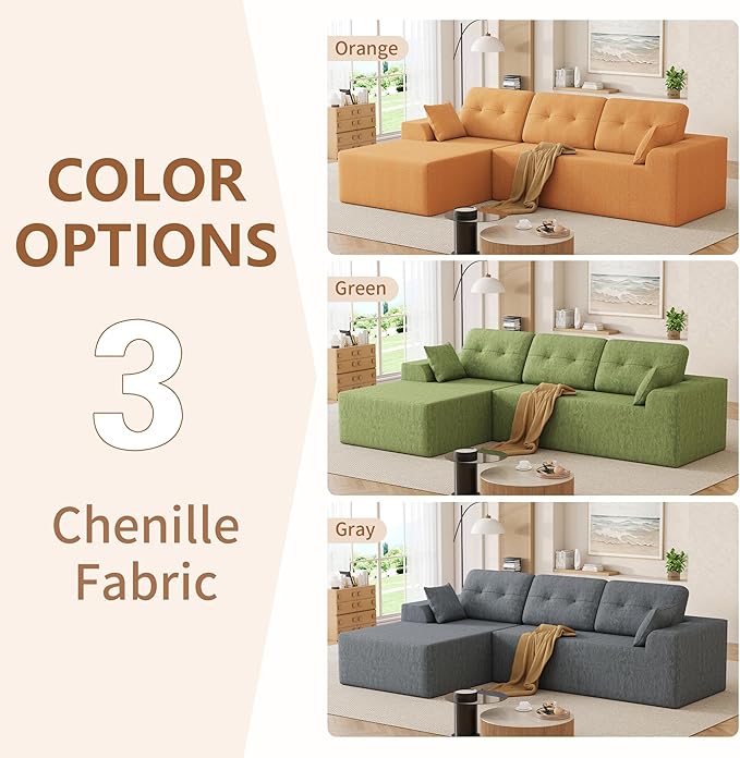 Ball & Cast 106" Modular Sectional Sofa,Cloud Chenille Couch with Deep Seat,Boneless L-Shaped Sectional,Modern Comfort Upholstered Sofa for Living Room,No Assembly Required (Orange,Left Facing Chaise)