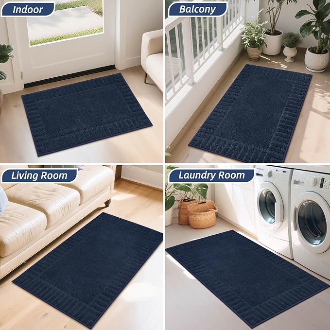 BEQHAUSE Door-Mat-Non-Slip Front Door Mat Washable Low-Profile Entrance Rugs for Front Door Entry Dirt Trapper Door Mats Absorbent Welcome Mats,20"x32", Navy Blue - Image 8