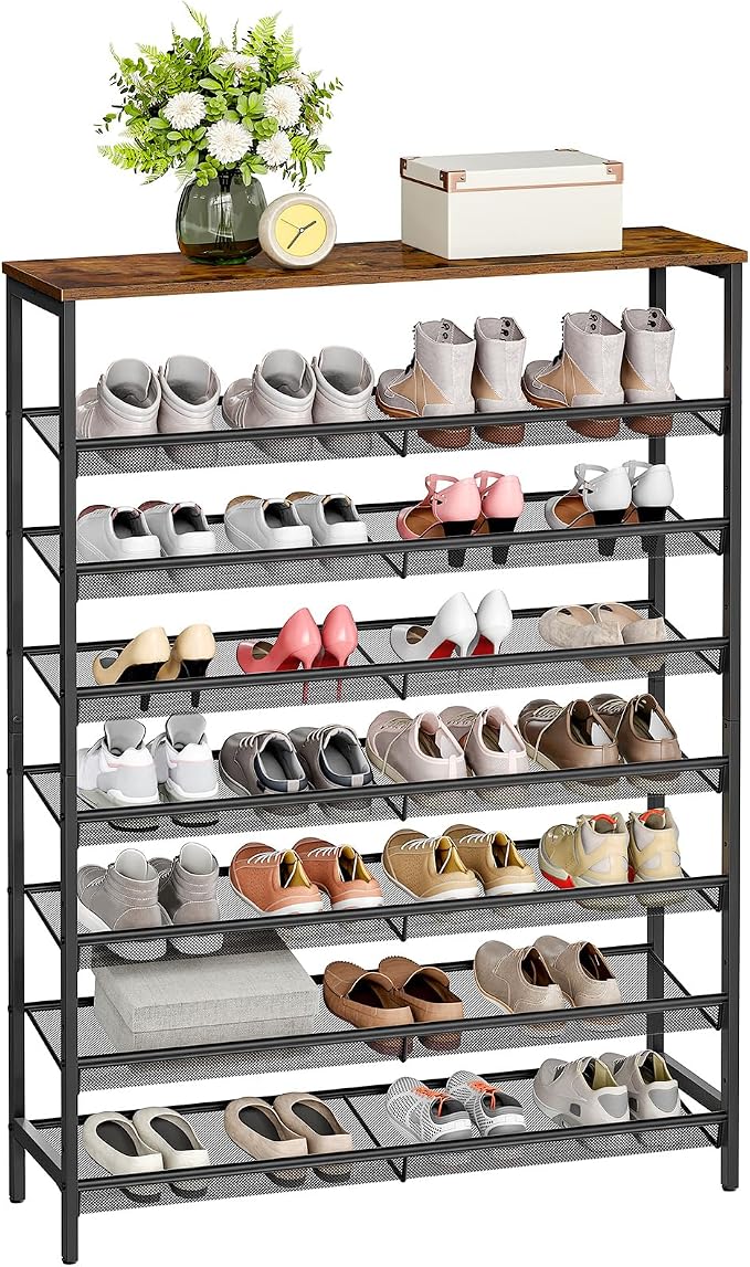 HOOBRO Shoe Rack for Entryway, 8-Tier Shoe Shelf, Large Capacity Shoe Storage Organizer for 32-40 Pairs of Shoes, Front Door Entrance, Hallway, Closet, Space Saver, Rustic Brown and Black BF118XJ01 - Image 9