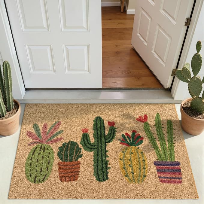 DEXI Front Door Mat Outside Entrance Coir, 32x48 Heavy Duty Entry Tropical Plant Doormat, Non Slip Exterior Entryway Floor Dirt Trapper for Porch Patio, Colorful Succulent - Image 9