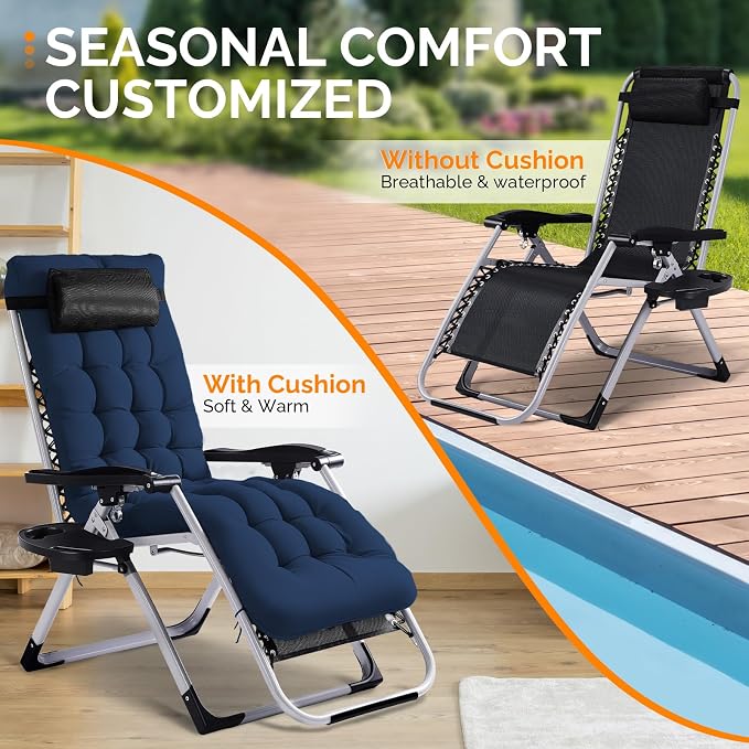 VINGLI Padded Zero Gravity Chair, Lounge Chair with Removable Cushion & Tray, Folding Reclining Patio Chairs, Recliner Chair for Lawn,Indoor and Outdoor-Blue - Image 6