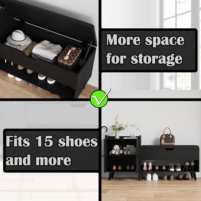 ZOPEND 50" Entryway Shoe Bench with Hidden Storage,Shoe Organizer Storage Bench with Shelf and Cabinet Entryway Bench for Bedroom Living Room and Hallway - Image 7