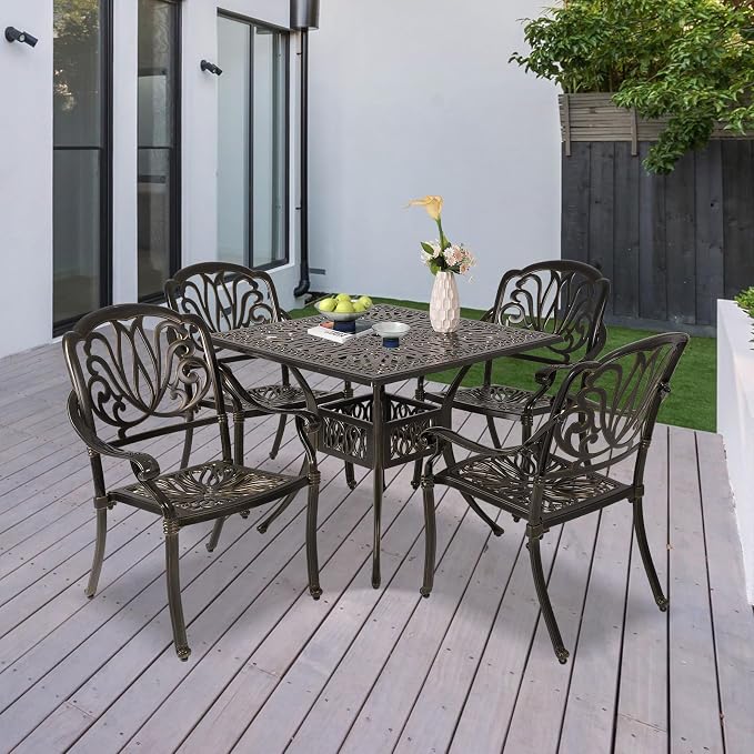 Cast Aluminum Outdoor Patio Dining Set, All Weather Outdoor Furniture Dining Set for Patio, Balcony, Lawn, Garden, Backyard (1 Square Table+ 4 Dining Chairs) - Image 8