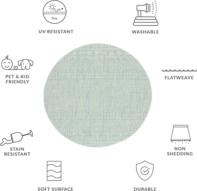 SAFAVIEH Courtyard Collection CY8235 Moroccan Boho Indoor/ Outside Non-Shedding Easy Patio Backyard Porch Deck Mudroom Area, 6'7" Round, Ivory/Green - Image 4