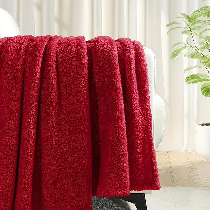 Exclusivo Mezcla King Size Blanket for Bed, Super Soft Velvet Plush Fleece Blankets, Fuzzy Cozy and Warm for Winter, 90x104 Inches, Deep Red