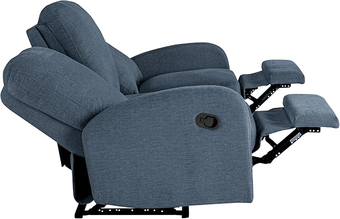 Relax-A-Lounger® Palmdale 79.6" Rocker Manual Pull-Handle Sofa Recliner, Soft Modern, Pocket Coil Comfort, Black Metal Base Leg, Soft Chenille Fabric, Blue