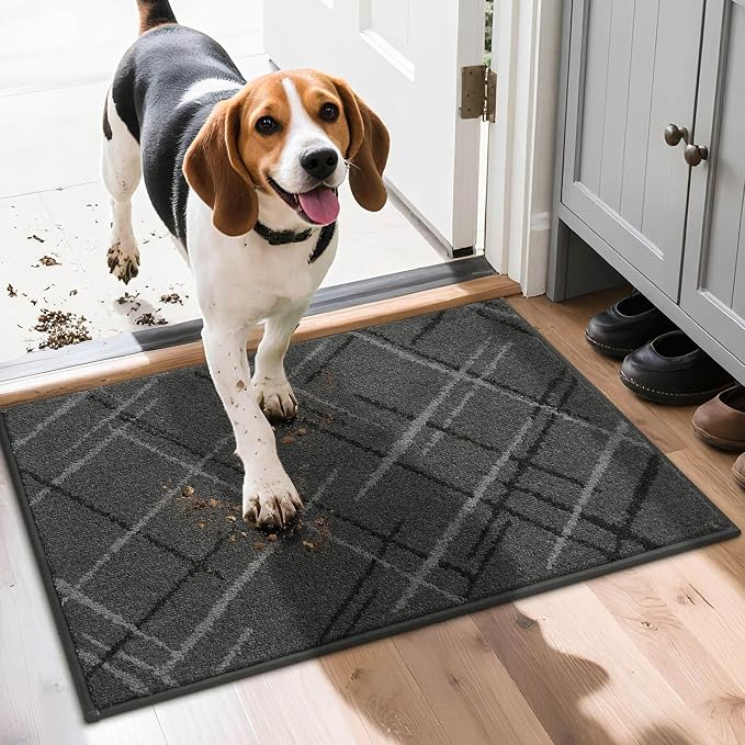 COSY HOMEER Front Door Mat Low Profile Non-Slip Doormat for Entryway, Absorbent Dirt Trapper Washable Entrance Mat, Sturdy Polyester Doormats (32"x20", Gray) - Image 9