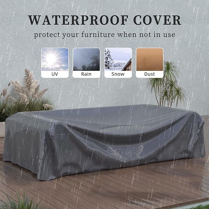 UDPATIO Patio Furniture Set, 6 Pieces Outdoor Furniture Sets with Rocking Swivel Chairs, Wicker Rattan Outdoor Conversation Set with Storage Table and Waterproof Covers for Backyard Deck Porch, Khaki