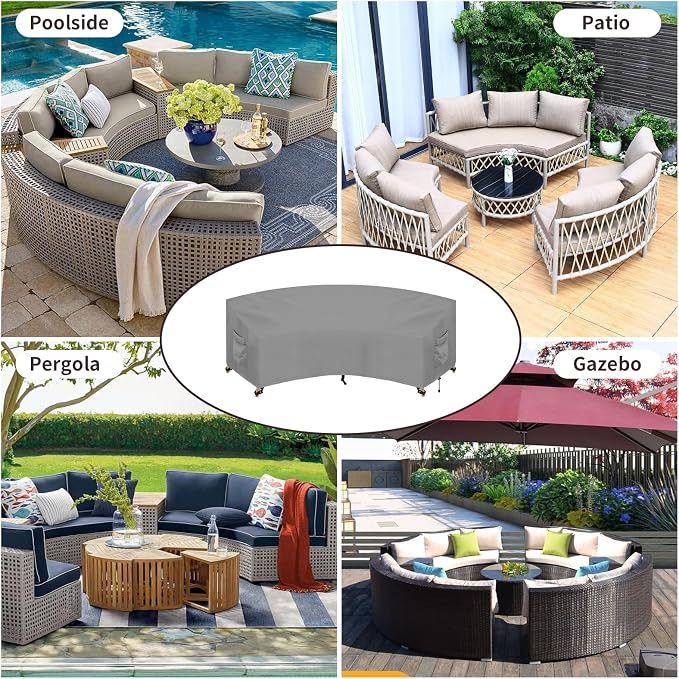PureFit Outdoor Sectional Sofa Cover Waterproof Curved Patio Furniture Covers for Deck, Lawn and Backyard, 90Lx34Dx32Hx46FL, Grey - Image 8